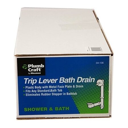 Plumb Craft Tub Drain Overflow, Metal/Plastic, Specifications: 1-1/2in Drain Opening, For: Standard Bath Tubs 413600